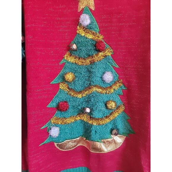 Kohl's Ugly Christmas Sweater 33 Degrees sz S Red & Green Bells Pom Poms - Picture 3 of 9